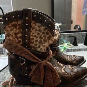Brown and Leopard Print Western Boots